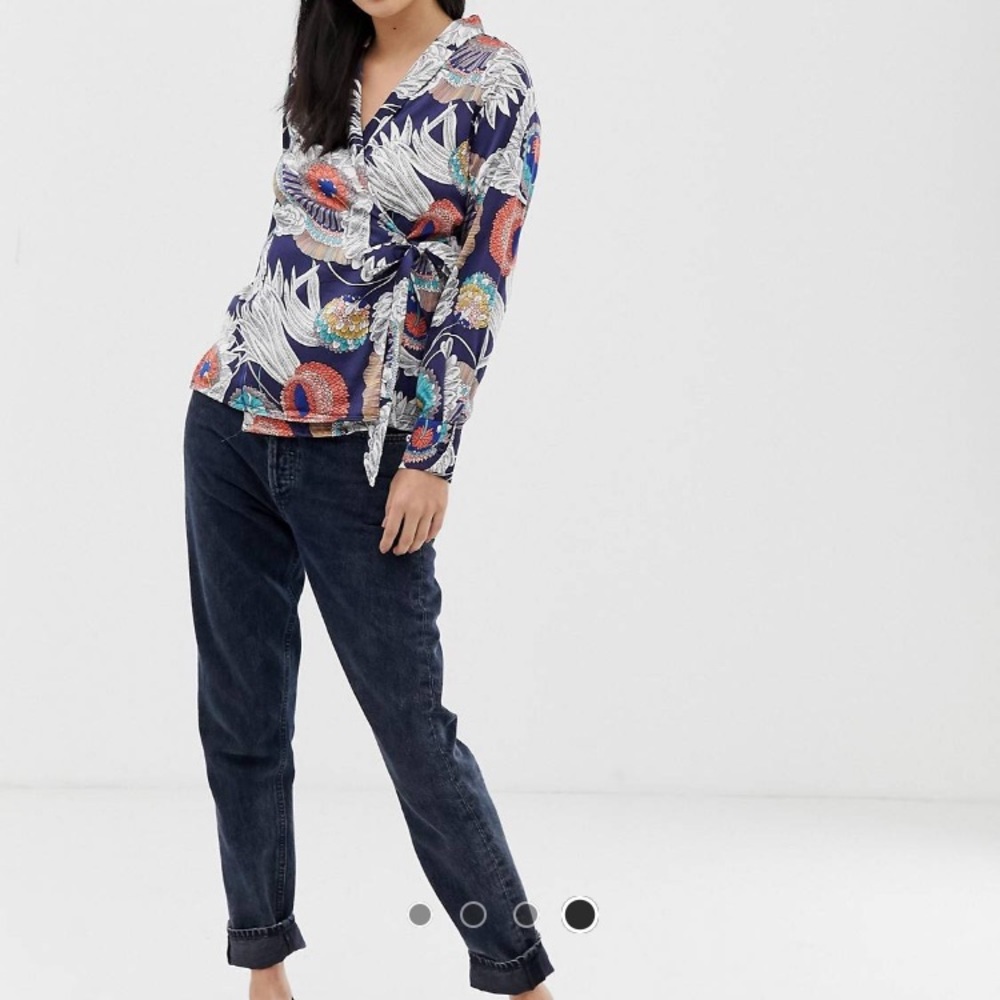 Satin tie waist blouse